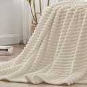 BEDELITE Full Size Blanket for Bed, 300GSM Soft & Warm Fleece Beige Blanket, Decorative and Giftable Striped Blankets for Women, Men, 84"x90"