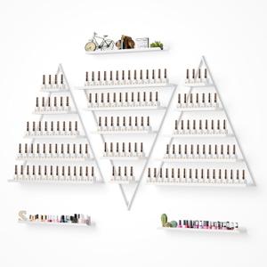 Lorvain Metal Wall-mounted Nail Polish Storage Racks White Triangular Display Rack 5 Tiers Cosmetic Display Cases Lipstick Perfume Wall Shelf Essential Oil Organizers for Home Spa Nail Salon Shop