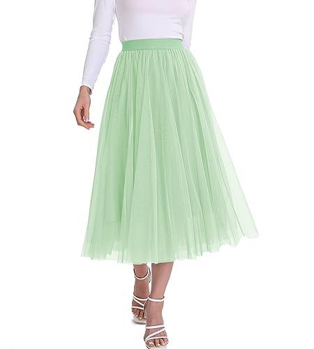 Women’s Tulle Skirts Midi Elastic High Waist Pleated Mesh Flowy A-Line Party Long Tutu Skirt XL