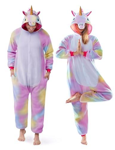 Spooktacular Creations Unicorn Costume, Plush Unicorn Costume Adult Woman, Jumpsuit Halloween Men Sleepwear for Halloween Dress Up Parties, Pink Size XL