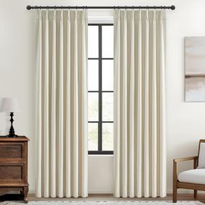 Cream Pinch Pleated Blackout Summer Curtains 86 Inch Length 2 Panels Set for Living Room,Farmhouse Linen Blend Thermal Burg for 86-88 inch Window Heat Blocking Drapes Room Darkening Light Beige