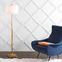JONATHAN Y 61.5" Gold Leaf Geometric LED Floor Lamp, Contemporary Metal Column Standing Light for Living Room Bedroom, White Linen Drum Shade, LED Bulb Included, UL Listed JYL3063A