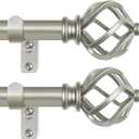 KAMANINA 2 Pack Curtain Rods 32 to 58 Inches (2.6-4.8ft), 3/4 Inch Curtain Rods for Windows Splicing Adjustable Single Drapery Rod with Twisted Cage Finial, for Indoor and Outdoor, Antique Silver