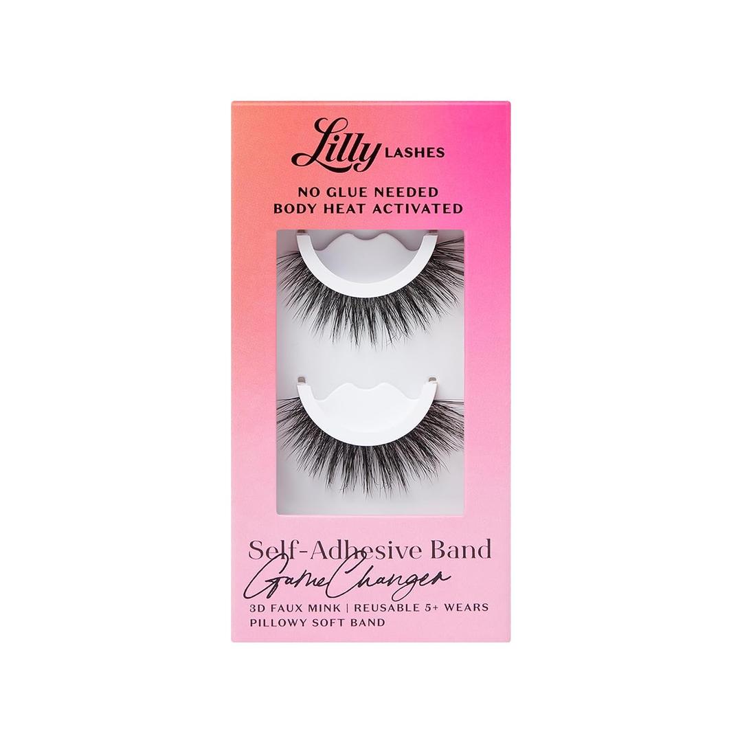 Lilly Lashes 3D Self Adhesive Eyelashes, No Lash Glue Needed, Body Heat Activated Press on Lashes, Reusable Self Adhesive Eyelashes Up to 5x, Easy to Apply & Remove (GameChanger)