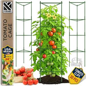 K-Brands Tomato Cage - Tomatoes Plant Stakes Support Cages Trellis for Garden and Pots (3 Pack - Extra Tall Upto 68 inches)