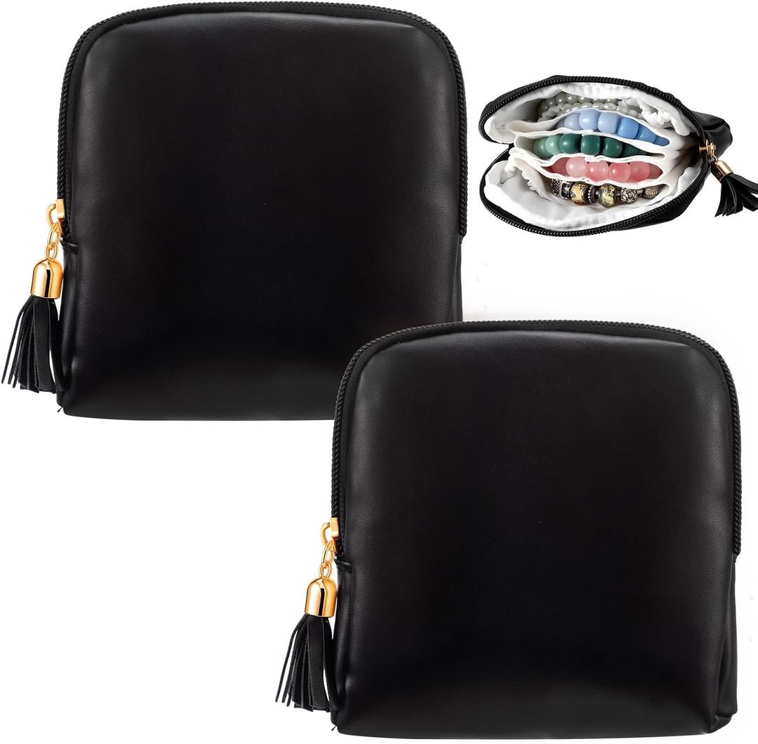 2 Pcs Small Travel Jewelry Case Bridesmaid Gift for Bachelorette Wedding Day, Mini Jewelry Pouch Organizer Bag with Zipper, Portable Waterproof Velvet Jewelries Bag for Rings, Necklaces (Black)