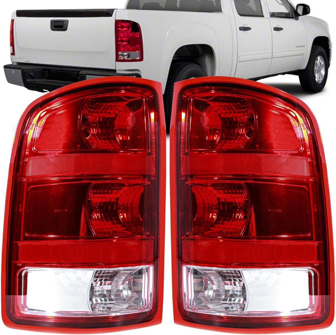 Nakuuly Tail Lights Compatible With 2007-2014 GMC Sierra 1500 2500HD 3500HD Driver and Passenger Side Taillights Brake Signal Assembly with Bulbs and Harness # 25958484 25958485