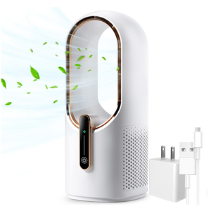 KONSIDEN Bladeless Desk Fan, 11.8 Inch Small Rechargeable Fan, Quiet Office Fan, 3 Speeds, Touch Control, Easy to Clean, Desk Fan Small Quiet, Ideal for Home, Office, Travel