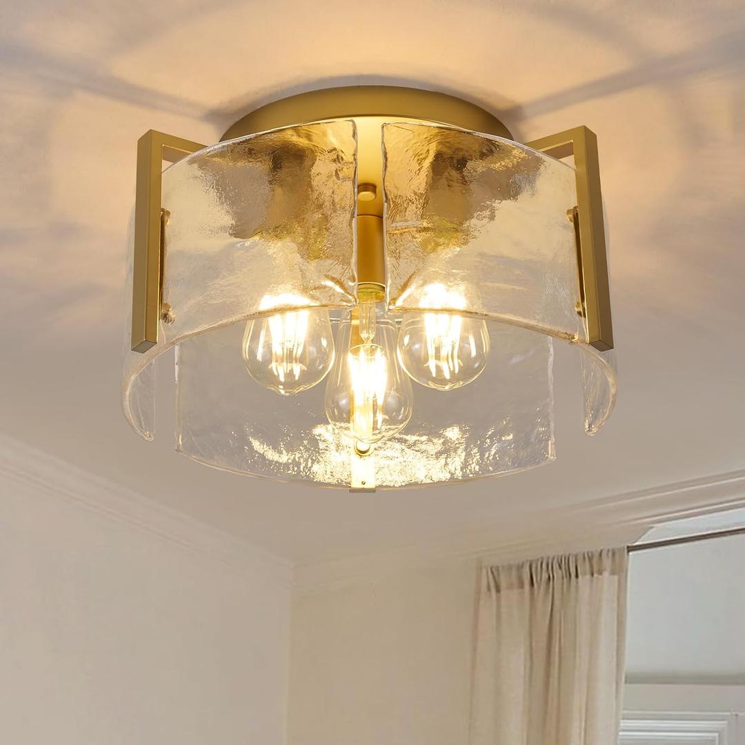 Modern Semi Flush Mount Ceiling Light Fixture, Gold Hallway Light Fixtures Ceiling Mount, Dimmable Foyer Kitchen Lighting Fixtures Ceiling Lights for Bedroom Bathroom Dining Room Laundry Room Entryway