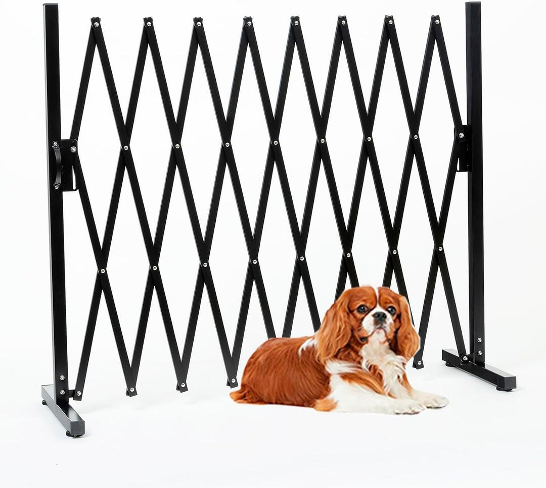 Metal Expandable Dog Gate, 9Feet, Versatile Accordion Safety Barrier, Indoor and Outdoor, Portable Retractable Barricade, Adjustable Pet Fence, Free Standing (Classic, Black)