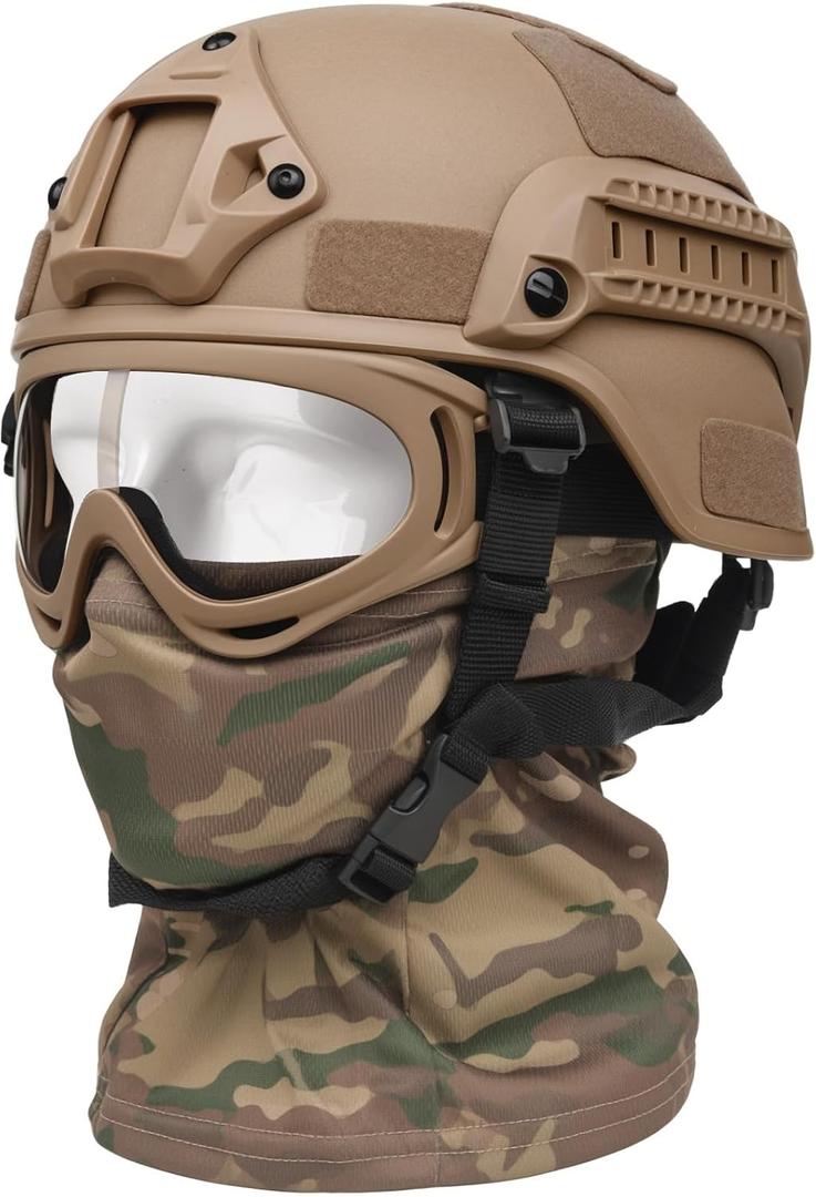 Airsoft Helmet, Black Tactical Helmet with Airsoft Accessories, Tactical Airsoft Gear (A/MICH-MCTAN)