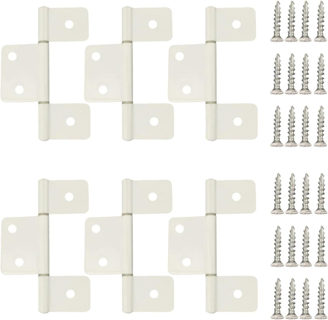 Three Leaf Non-Mortised Hinge for Mobile Home & RV Interior 6 Packa White Door Hinges with Screws
