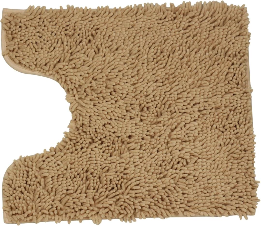 Toilet Mat, Non-Slip U-Shape Contoured Super Soft Plush Water Absorbent Machine-Washable Bath Rug Carpet (Champagne)