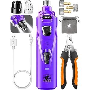 LOPSIC Dog Nail Grinder with 2 LED Lights,Pet Cat Dog Nail Clipper (Purple)