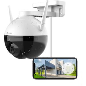 EZVIZ 360 Security Camera Outdoor, WiFi Camera for Home Security, Surveillance Camera, No Subscription with Motion Detection, Color Night Vision, Audio Pick-up, Waterproof, Alexa/Google, 256GB| C8C