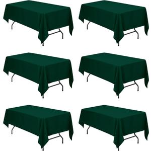 BRILLMAX 6 Pack Hunter Green Tablecloths 60 x 102 Inch for 6ft Rectangle Tables - 150 GSM Polyester Fabric, 15" Standard Drop, Water, Stain & Wrinkle Resistant Cloth Cover for Wedding Dining Buffet