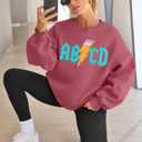 MAXIMGR Teacher Sweatshirt Women Oversized Rock'n Roll Sweatshirt ABCD Alphabet Graphic Back to School Pullover Top (Pink, S)