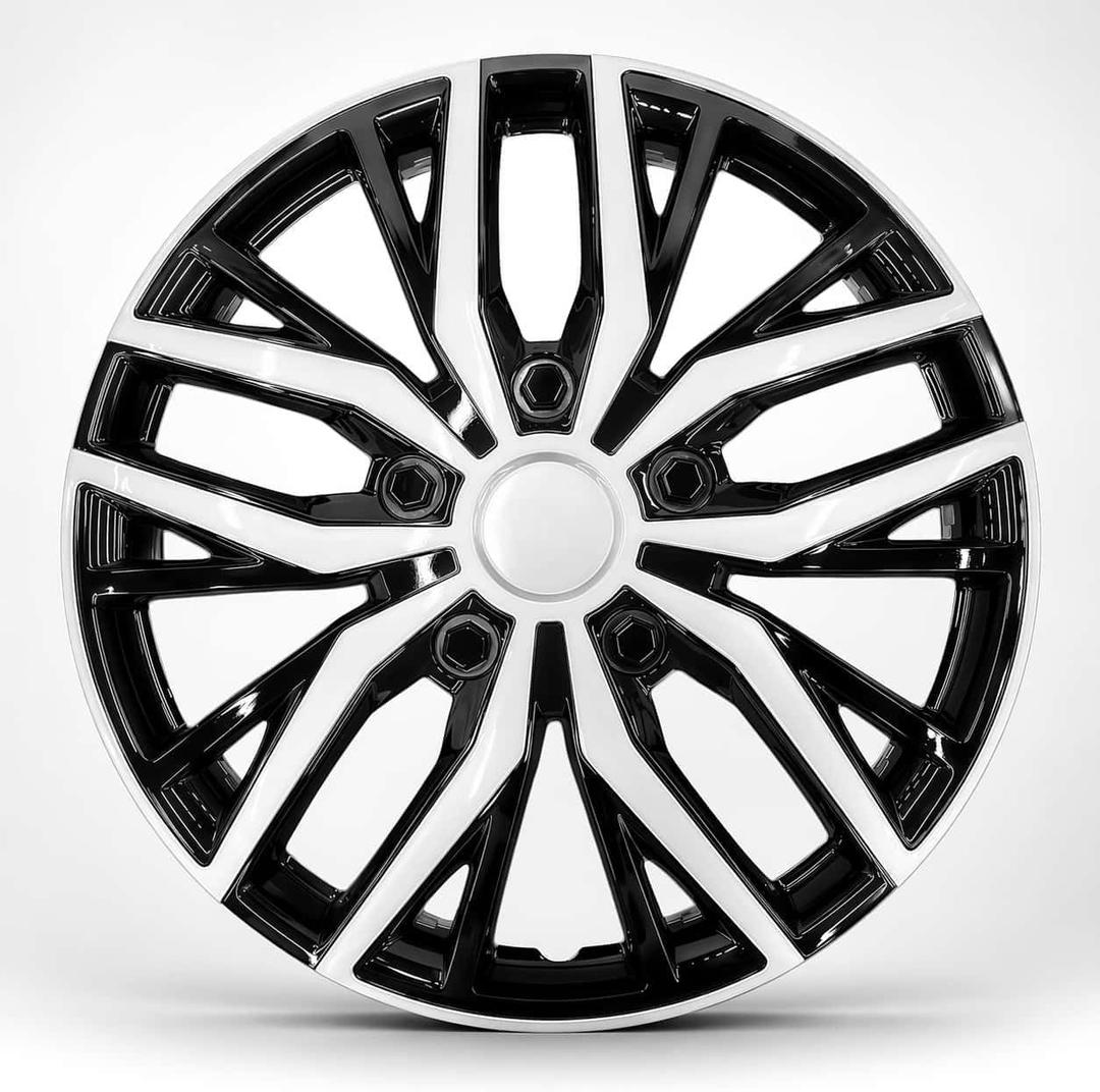 17 Inch Silver Hubcaps with Adjustable Steel Retention Rings, Premium ABS Universal Fit, Set of 4 Wheel Covers (Silver-Black)