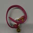 BRONZEDOG Leather Cat Collar with Removable Bells Non Breakaway Kitten QR Tag for Girl Boy (7" - 9" for Cats, Pink & Gold)