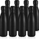 Volhoply 17oz Stainless Steel Water Bottles Bulk, Leakproof Insulated Metal Water Bottle for Sports, Travel, Adult, Black,8 Pack）
