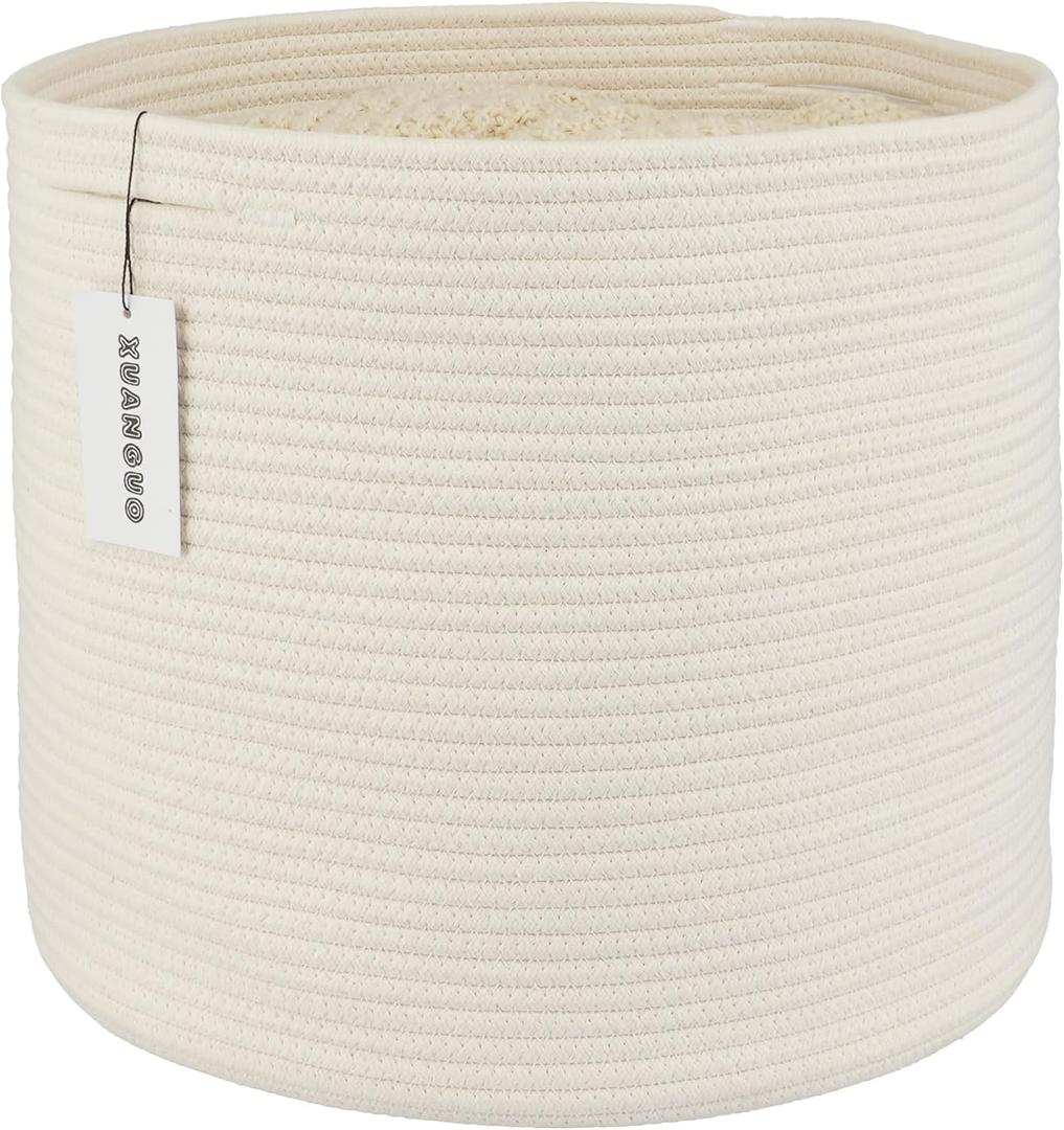 Cotton Rope Basket For Girls Boys Kids 16X14 Baby Laundry Baskets Nursery Bin Round Woven Basket Organizer For Storage Toys Blankets Shoes Clothes white