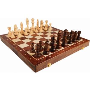 15'' Walnut Chess Set with Storage Board for Adults & Children, 2 Players