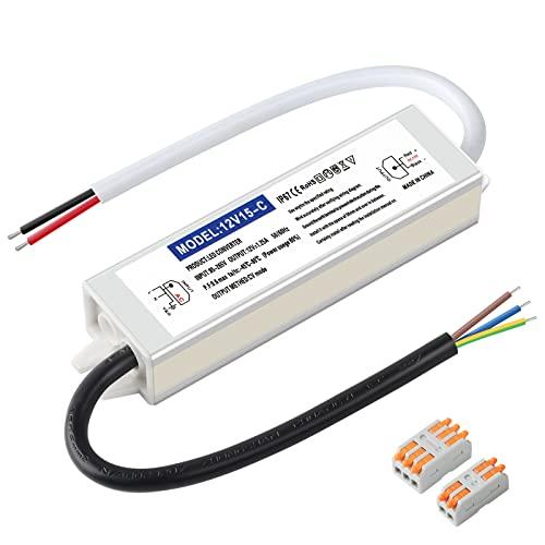 Karyoosi Waterproof IP67 LED Driver Power Supply 12V 15W 1.25A, 110V AC to 12V DC Converter, Ideal for Indoor and Outdoor, Marine, and Industrial LED Lighting Applications