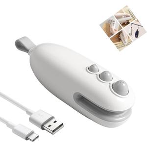 2Pcs Mini Bag Sealer with Cutter and Magnet,Portable Handheld 2 in 1 Rechargeable Food Bag Sealer for Sealing and Cutting,Heat Sealer for Plastic Bag Snack Bag Food Storage (White+Blue)