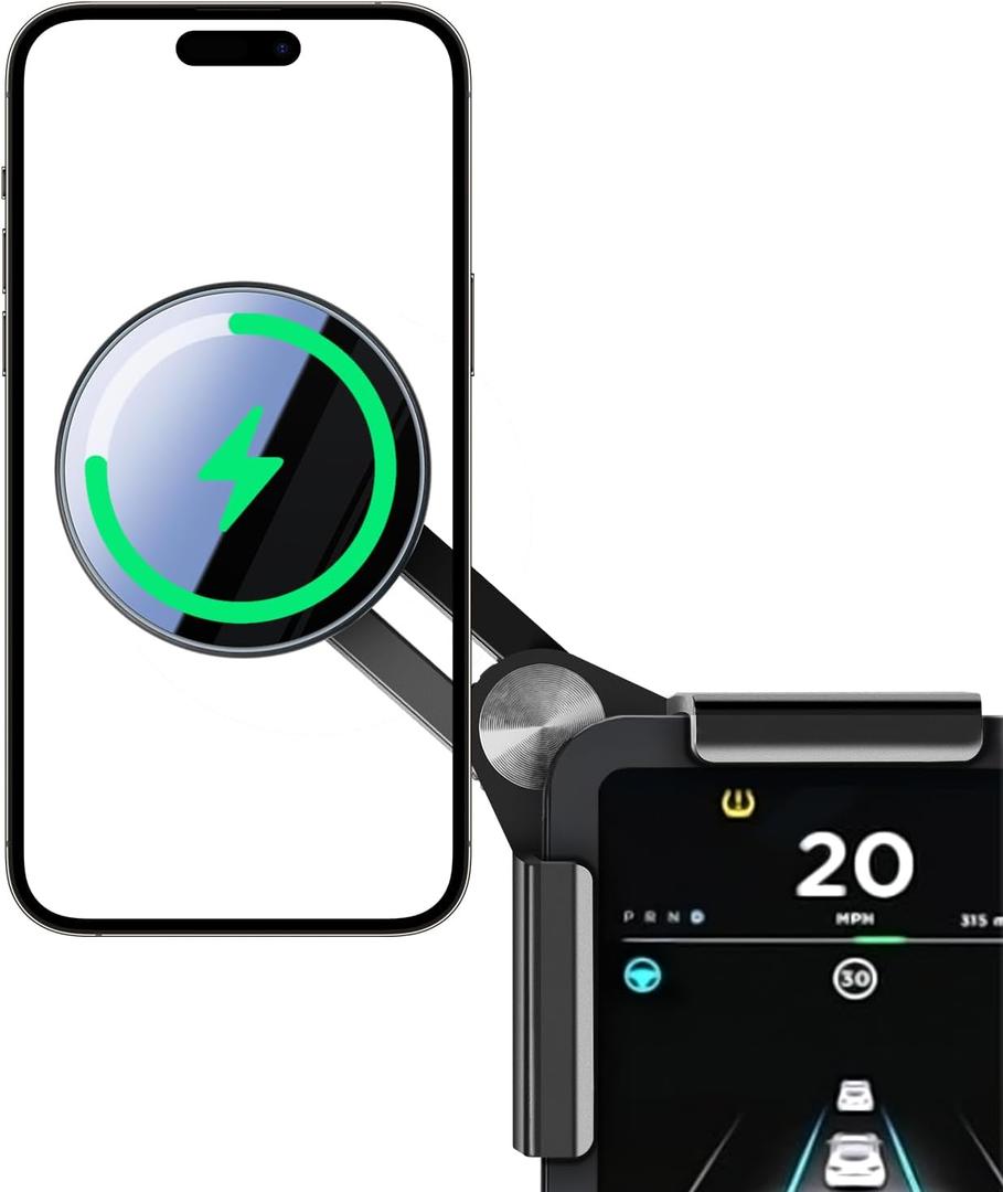 for Tesla Model Y Model 3 Cybertruck 15W Phone Charger Holder [No Annoying Light], Car Phone Mount Charger for Magsafe, Aadapted to iPhone 12 to 17 Series, for Tesla Accessories with 5-foot Cable