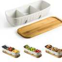 Miamolo Chip and Dip Serving Set with Acacia Wood Serving Tray, Majolica Salsa Turtles - Condiment Tray for Snacks, Appetizers, Charcuterie, Candy, Food, Divided Party Serving Trays (Large-11 Inches)