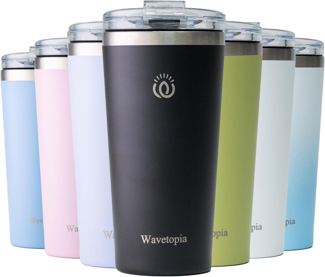 Insulated Coffee Mug with Lid, Reusable Stainless Steel Travel Coffee Cup, 16 Oz Double Wall Vacuum Spill Proof Tumbler Cups for Men and Women Hot & Cold Drinks, Black