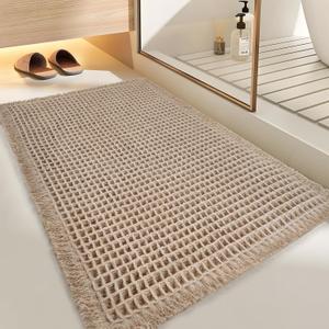 Waffle Bath Mat, 17x24 Brown Bathroom Mat with Super Absorbent, Machine Washable Non-Slip Bathroom Mat Comfortable and Soft