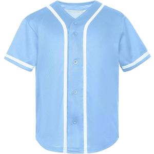 Kids Baseball Jersey Boys Button Down Shirt Short Sleeve Hip Hop Personalized Sports Uniforms for Girls (4T, Light blue)