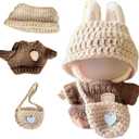 2 x 17cm Doll Clothes Set(NO Doll),Outfit Set with Hat & Overalls of Clothes Designer,Cute Clothes for Dress up Unique Style(Black) (Brown)