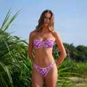 VOLAFA Women's Triangle Bikini Set Strapless Textured Bandeau Solid Cheeky Two Piece Swimsuit Bathing Suit (Small, Purple Plaid) (S)