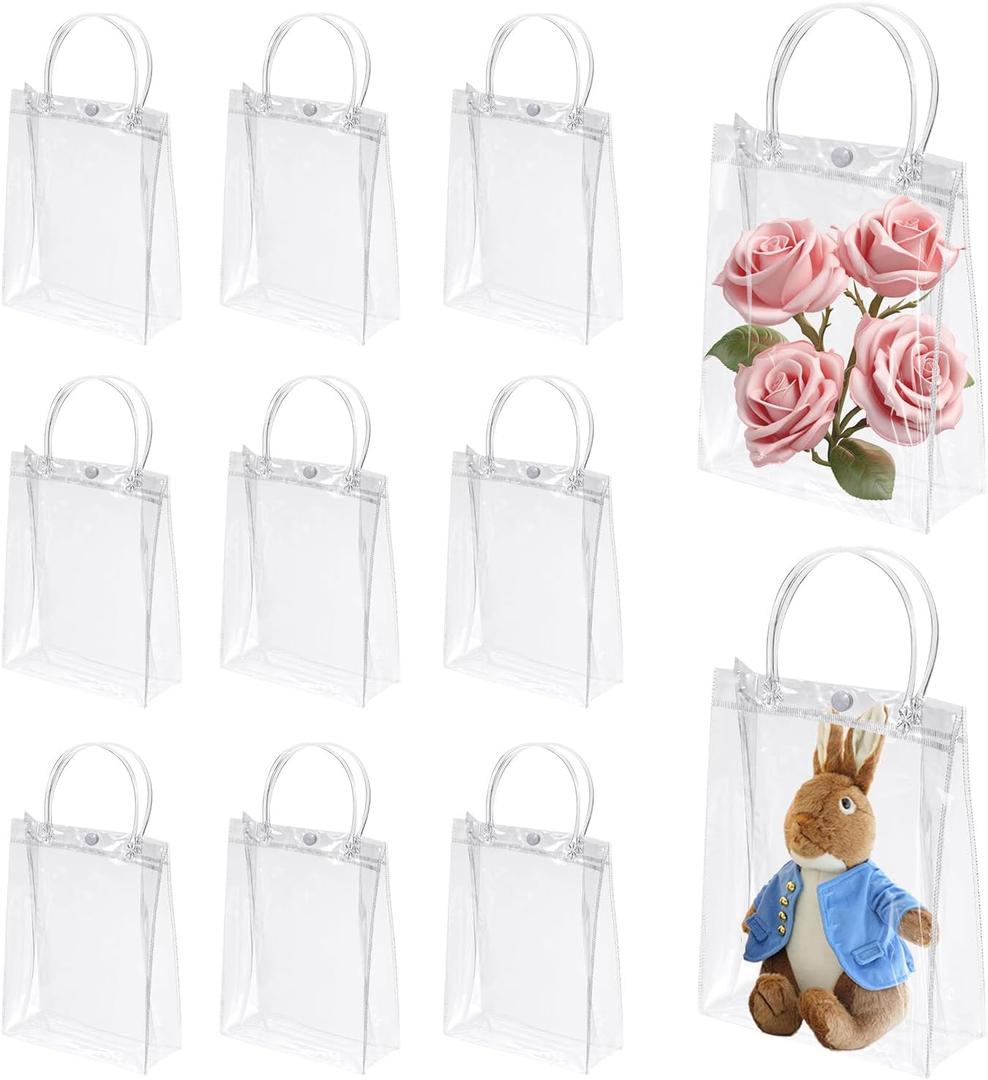 Clear Plastic Gift Bags with Handle, 20 Pcs Transparent Reusable Tote Bags Bulk Small Gift Wrap Candy Goodie Bags for Party Wedding Birthday Boutique Shopping School Baby Shower (5.1 x 5.9 x 2.7 Inch)