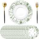 50 Pack Paper Placemats Disposable Green Floral Placemats 13.7 Inch Vintage Sage Green Flower Place Mats Chinoiserie Round Table Mats for Dinner Table Setting Birthday Wedding Party Supplies