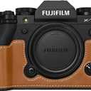X-T5 Case, BMAOLLONGB Handmade PU Leather Half Camera Case Bag Cover Bottom Opening Version for Fujifilm X-T5 XT5 with Neck Strap Mini Storage Bag (Brown)