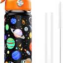 18oz Kids Insulated Water Bottle with Straw Lid - 18/8 Stainless Steel Kid Cup BPA-FREE Travel Tumbler Double Wall Vacuum Leak Proof Portable Toddler Water Bottle (Space)