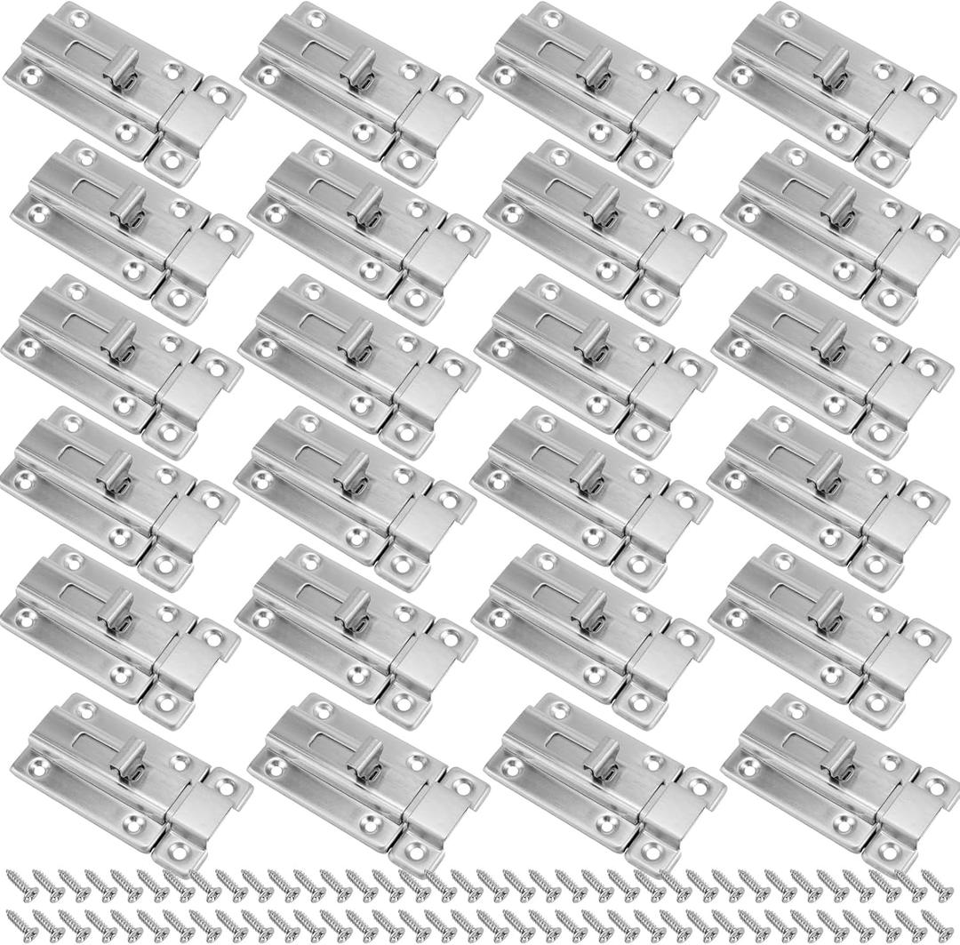 KEILEOHO 24 Pack 2 Inch Stainless Steel Latch Sliding Door Lock,Surface Mounted Slide Door Latch, Bathroom Stall Lock for Hotel, Home, Room Doors