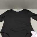 MANGOPOP Women's V Neck Half Sleeve Bodysuit 3/4 Sleeve Slim Fitted Body Suit Sexy Going Out Shirts Tops (Large, Black)