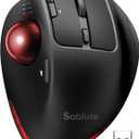 MAM1 Pro Wireless Trackball Mouse, Ergonomic Bluetooth Rechargeable Computer Mouse, Backlit Rollerball Thumb mice with 5 Level DPI, Adjustable Angle, 3 Devices Connection for PC, Windows - Red Ball