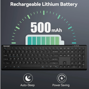 TECKNET Bluetooth Keyboard Rechargeable, 4Device (2.4G+BT) Wireless Keyboard, Full Size Computer Keyboard with Stand, UltraSlim Quiet Typing, for PC/Laptop/Smart TV/Phone/Tablet, 12 Hotkeys