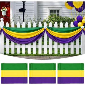 3Pack Mardi Gras Bunting 2x20Ft Large Carnival Bunting Banner Purple, Green, Gold Stripe for Mardi Gras, Lent, Easter, Home Decor Outside Garden Fence New Orleans Themed Party Décor Indoor Outdoor