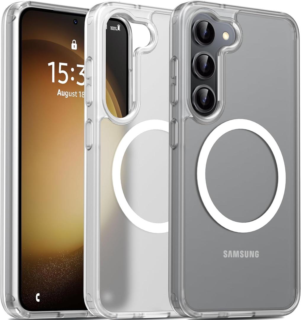 Oterkin Magnetic for Samsung Galaxy S23 Case Matte, S23 Phone Case Compatible with MagSafe Frosted Translucent Shockproof Anti-Scratch Slim Fit Case Military Grade Protection (Clear Matte)
