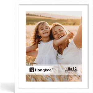 Hongkee 10x12 Picture Frame, Made of Solid Wood with Real Glass, Display Pictures 8x10 with Mat or 10 x 12 without Mat - Wall and Tabletop (White, 1 Pack)