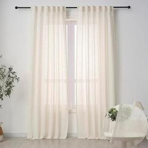 Ftinala Neutral Linen Curtains 108 Inches Extra Long, 2 Panels Set, Cream Beige Farmhouse Drapes for Living Room, Sliding Glass Door Curtain, Back Tab & Rod Pocket With Tying Ropes