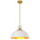 YHANFENGCY 15.7-inch White and Gold Pull Chain Large Modern Industrial Retro Dome Ceiling Pendant Light, Suitable for Kitchen Island, Living Room, Bedroom, Coffee Bar