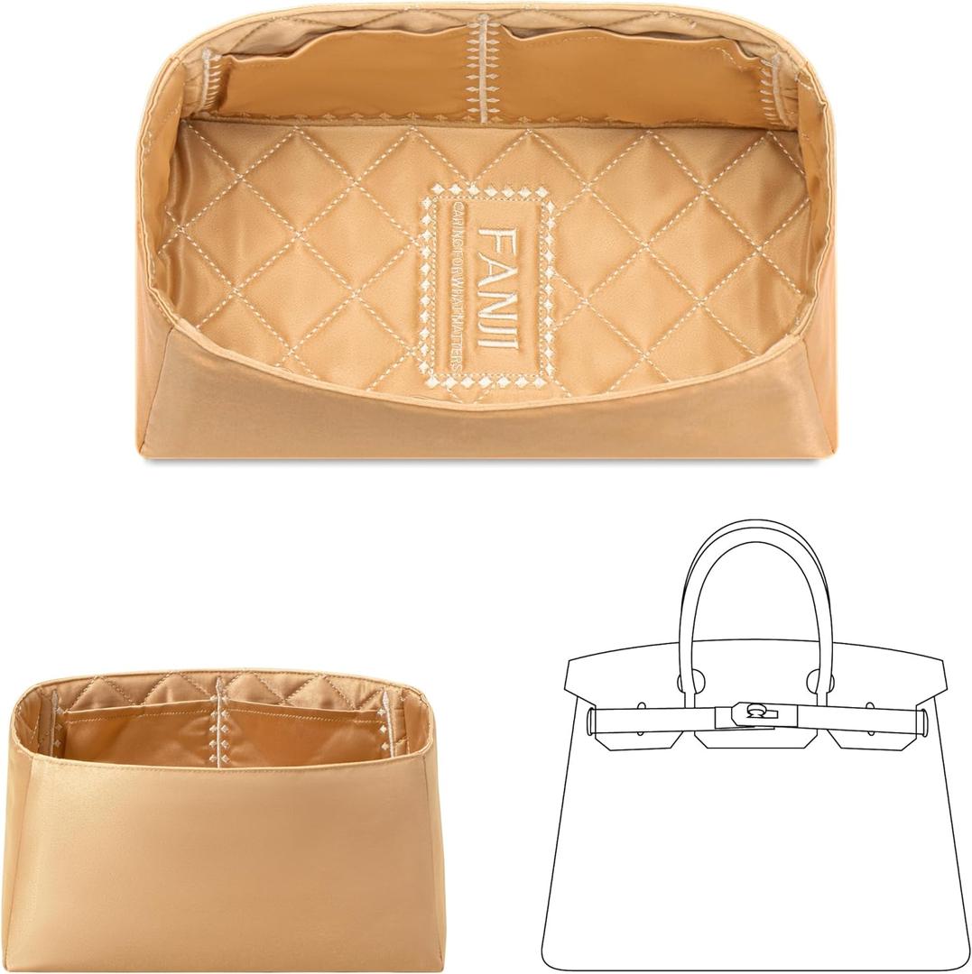 Purse Organizer Insert for Hermes Birkin 30 Handbag, Custom Ferfect Fit Inside Premium Aesthetics Embroidered Lightweight Tote Bag Insert Accessories (Copper Shimmer)