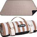 Striped Picnic Blanket Waterproof & Sand Proof, 5-Layer Beach Blanket Portable with Carry Strap, Extra Large Foldable Picnic Rug Machine Washable for Camping Party,Wet Grass,Kids Playground (Orange)